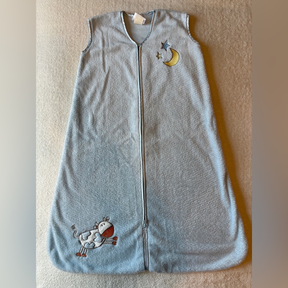 Halo Light Blue Fleece Sleep Sack with Moon, Stars & Cow, Sz M (6-12 Months)